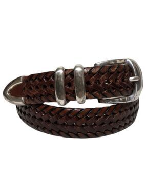 FOSSIL Brown Braided Leather Silver Buckle Belt 34
